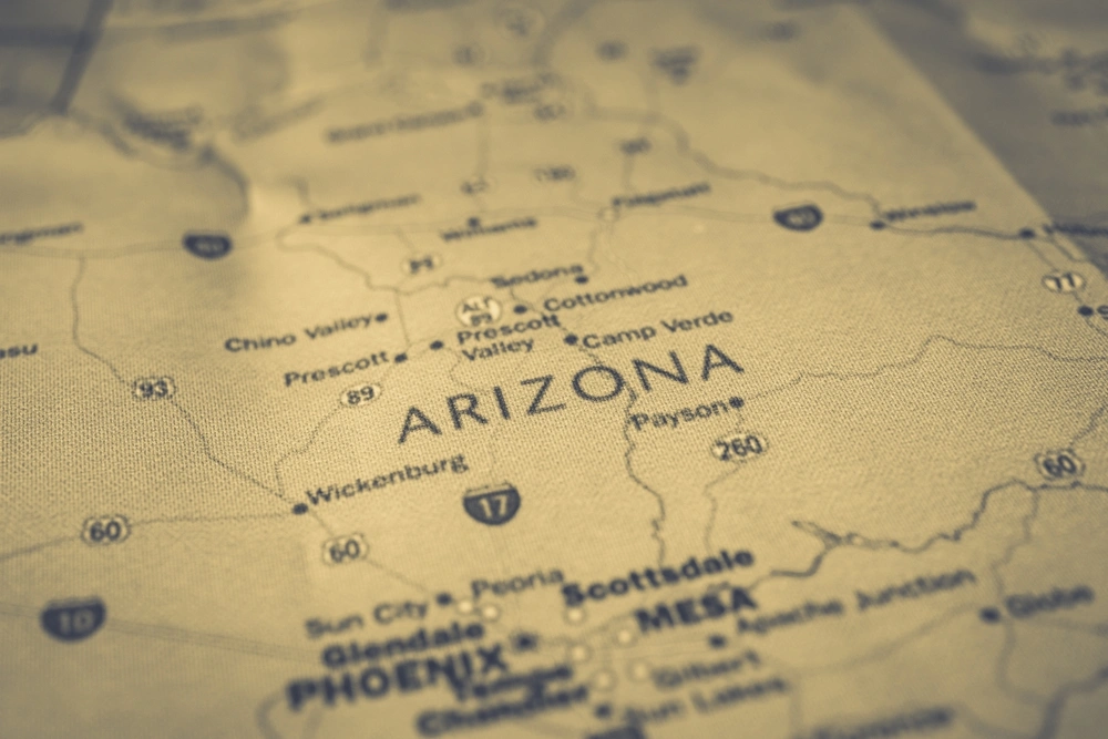Arizona Security Solutions by LVT Detailed map of Arizona highlighting regions like Phoenix and Prescott, indicating LVT's expanded service areas