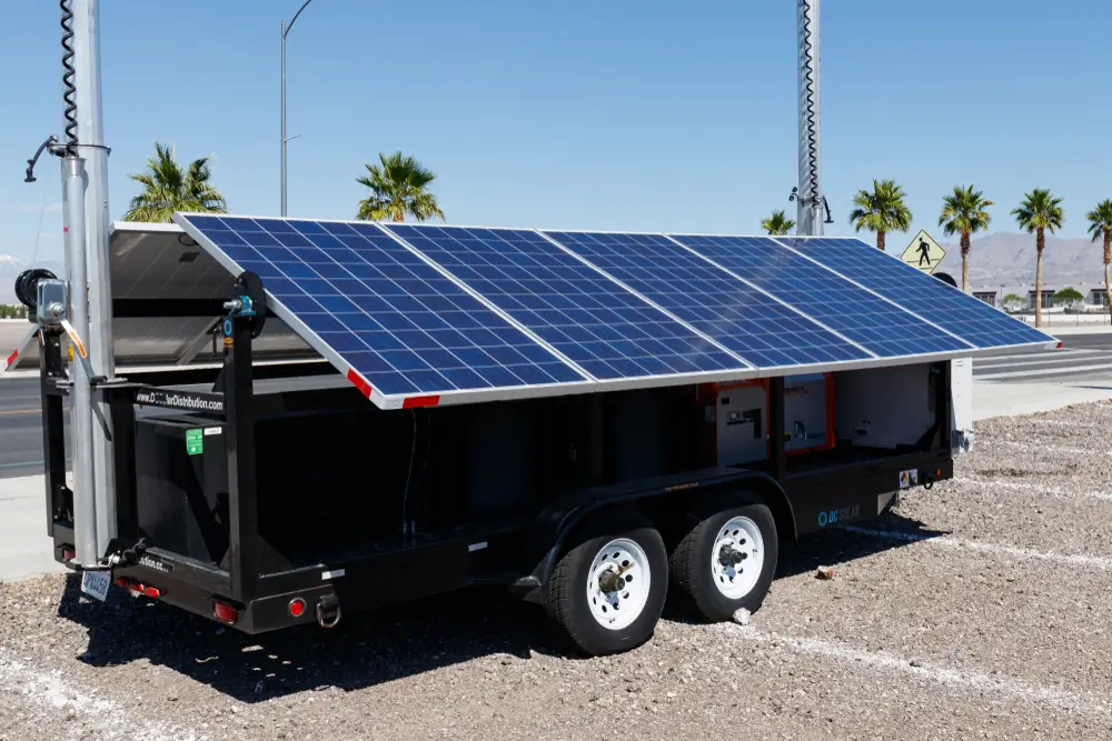 Solar-powered surveillance trailer by LiveView Tech for eco-friendly security solutions
